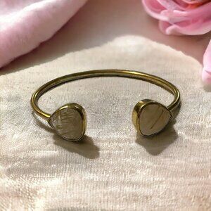 MARGARET ELIZABETH Teardrop Faceted Rutilated Quartz‎ Brass Cuff Bangle Bracelet